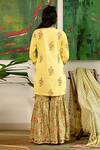 Shop_Abbaran_Yellow Cotton Cambric Dupatta Mulmul V Neck Block Print Kurta Gharara Set _at_Aza_Fashions