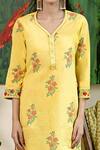 Shop_Abbaran_Yellow Cotton Cambric Dupatta Mulmul V Neck Block Print Kurta Gharara Set _Online_at_Aza_Fashions