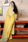 Abbaran_Yellow Cambric Dupatta Hand Block Print Kurta Set _Online_at_Aza_Fashions