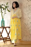 Shop_Abbaran_Yellow Cotton Cambric Dupatta Chiffon Flower Print Scalloped Trim Kurta Set_Online_at_Aza_Fashions