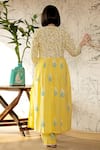 Shop_Abbaran_Yellow Cotton Cambric Dupatta Chiffon Flower Print Scalloped Trim Kurta Set_at_Aza_Fashions