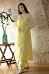 Shop_Abbaran_Yellow Cotton Cambric Dupatta Chiffon Embroidery Floral Block Print Kurta Set _Online_at_Aza_Fashions