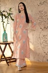 Abbaran_Pink Cotton Cambric Dupatta Chiffon Embroidery Hand Block Printed Kurta Set _Online_at_Aza_Fashions