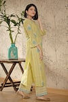 Abbaran_Yellow Cotton Cambric Dupatta Chiffon Round Hand Block Print Kurta Set _Online_at_Aza_Fashions