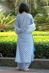 Shop_Abbaran_Blue Cotton Cambric Dupatta Mulmul V Neck Hand Block Print Kurta Set _at_Aza_Fashions