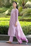 Shop_Abbaran_Purple Cotton Cambric Dupatta Mulmul V Neck Hand Block Print Kurta Set _Online_at_Aza_Fashions