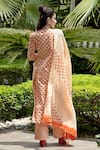 Shop_Abbaran_Orange Cotton Cambric Dupatta Mulmul Embroidery V Hand Block Print Kurta Set _at_Aza_Fashions