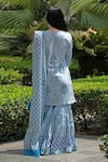 Shop_Abbaran_Blue Cotton Cambric Dupatta Mulmul V Neck Block Print Kurta Gharara Set _at_Aza_Fashions