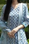 Abbaran_Blue Cotton Cambric Dupatta Mulmul V Neck Block Print Kurta Gharara Set _at_Aza_Fashions