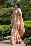 Abbaran_Orange Cotton Cambric Dupatta Mulmul Embroidery Block Print Kurta Gharara Set _Online_at_Aza_Fashions