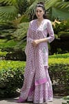 Abbaran_Purple Cotton Cambric Dupatta Mulmul V Neck Block Print Kurta Gharara Set _Online_at_Aza_Fashions