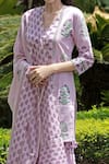 Abbaran_Purple Cotton Cambric Dupatta Mulmul V Neck Block Print Kurta Gharara Set _at_Aza_Fashions