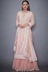 Buy_RI.Ritu Kumar_Pink Silk Organza Round Neck Embroidered Kurta Lehenga Set _at_Aza_Fashions