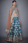 RI.Ritu Kumar_Blue Silk Satin Round Embroidered Bridal Lehenga Set _Online_at_Aza_Fashions