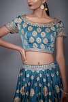 RI.Ritu Kumar_Blue Silk Satin Round Embroidered Bridal Lehenga Set _at_Aza_Fashions