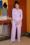 Abbaran_Purple Cotton Block Print Kurta And Pant Set_Online_at_Aza_Fashions