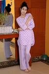 Buy_Abbaran_Purple Cotton Block Print Kurta And Pant Set_Online_at_Aza_Fashions