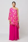 DiyaRajvvir_Fuchsia Georgette Printed Floral Asymmetric Jaal Kaftan And Sharara Set _at_Aza_Fashions