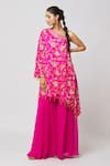 DiyaRajvvir_Fuchsia Georgette Printed Floral Asymmetric Jaal Kaftan And Sharara Set _Online_at_Aza_Fashions