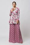 Buy_Diyarajvvir_Off White Modal Tassels Mandarin Collar Printed Peplum Kurta And Flared Pant Set _Online_at_Aza_Fashions