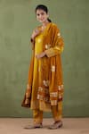 Shop_Abbaran_Yellow Silk Velvet Foil Print Shawl _at_Aza_Fashions