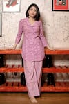 Buy_Abbaran_Purple Cotton Block Print Kurta And Pant Set_at_Aza_Fashions
