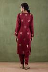 Shop_Abbaran_Maroon Silk Velvet, Mashru Floral Notched Foil Print Kurta Set _at_Aza_Fashions