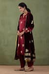 Buy_Abbaran_Maroon Silk Velvet, Mashru Floral Notched Foil Print Kurta Set _Online_at_Aza_Fashions