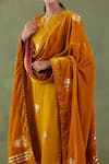 Abbaran_Yellow Silk Velvet Foil Print Shawl_Online_at_Aza_Fashions