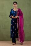 Buy_Abbaran_Blue Organza, Velvet Floral, Gota Round Embroidered Kurta Set _at_Aza_Fashions