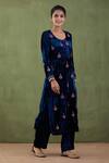 Abbaran_Blue Organza, Velvet Floral, Gota Round Embroidered Kurta Set _Online_at_Aza_Fashions