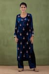 Buy_Abbaran_Blue Organza, Velvet Floral, Gota Round Embroidered Kurta Set _Online_at_Aza_Fashions