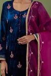 Shop_Abbaran_Blue Organza, Velvet Floral, Gota Round Embroidered Kurta Set _Online_at_Aza_Fashions