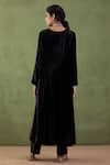 Shop_Abbaran_Black Silk Velvet, Mashru Floral V Neck Anarkali Set _at_Aza_Fashions