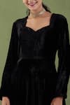 Abbaran_Black Silk Velvet, Mashru Floral V Neck Anarkali Set _at_Aza_Fashions
