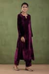 Abbaran_Maroon Silk Velvet Notched Kurta And Palazzo Set _Online_at_Aza_Fashions