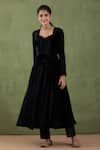 Buy_Abbaran_Black Silk Velvet V Neck Anarkali And Palazzo Set _at_Aza_Fashions