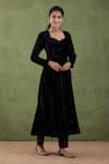 Abbaran_Black Silk Velvet V Neck Anarkali And Palazzo Set _Online_at_Aza_Fashions