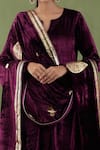 Shop_Abbaran_Maroon Silk Velvet Foil Print Shawl _at_Aza_Fashions
