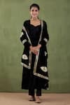 Abbaran_Black Silk Velvet Foil Print Shawl_Online_at_Aza_Fashions
