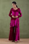 Buy_Abbaran_Purple Silk Velvet Foil Print Floral Leaf Neck Kurta Set _Online_at_Aza_Fashions