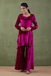 Buy_Abbaran_Purple Silk Velvet Leaf Neck Kurta And Sharara Set _at_Aza_Fashions