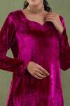 Shop_Abbaran_Purple Silk Velvet Leaf Neck Kurta And Sharara Set _Online_at_Aza_Fashions