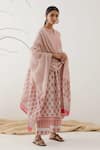Buy_Abbaran_Pink Cotton Cambric Floral Motifs Notched Hand Block Print Kurta Palazzo Set _at_Aza_Fashions