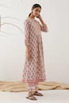Abbaran_Pink Cotton Cambric Floral Motifs Notched Hand Block Print Kurta Palazzo Set _Online_at_Aza_Fashions