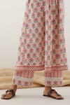 Shop_Abbaran_Pink Cotton Cambric Floral Motifs Notched Hand Block Print Kurta Palazzo Set _Online_at_Aza_Fashions