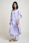 Buy_Abbaran_Purple Cotton Cambric Printed Bird V Neck Kaftan Kurta And Palazzo Set _at_Aza_Fashions