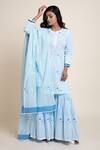 Buy_Abbaran_Blue Cotton Cambric, Mulmul Bird, Floral, Foil Print, Kurta Gharara Set _at_Aza_Fashions