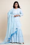Buy_Abbaran_Blue Cotton Cambric, Mulmul Bird, Floral, Foil Print, Kurta Gharara Set _Online_at_Aza_Fashions