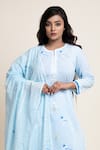 Shop_Abbaran_Blue Cotton Cambric, Mulmul Bird, Floral, Foil Print, Kurta Gharara Set _Online_at_Aza_Fashions